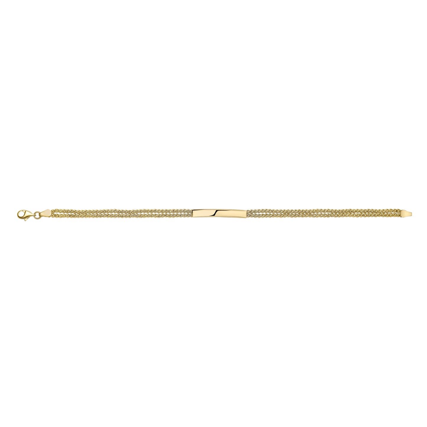 Engravable 9ct Gold ID Bar Double Bead Chain Bracelet