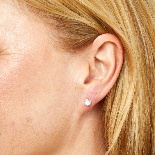 Round Diamond Surround Opal Stud Earrings in 9ct Gold