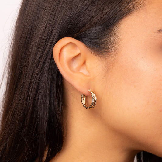 Rope Textured Hoop Earrings in 9ct Yellow Gold