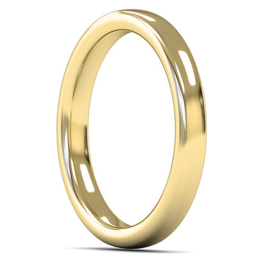 14ct Yellow Fairtrade Gold 3mm Heavy Weight Slight Court Wedding Ring