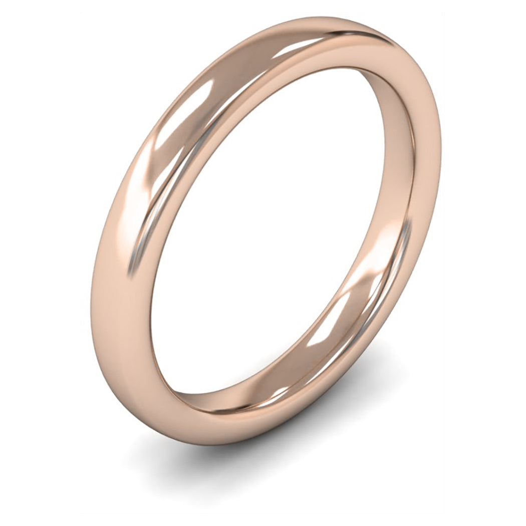 9ct Rose Fairtrade Gold 3mm Heavy Weight Slight Court Wedding Ring