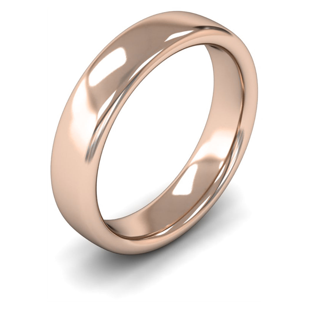 18ct Rose Fairtrade Gold 5mm Heavy Weight Slight Court Wedding Ring