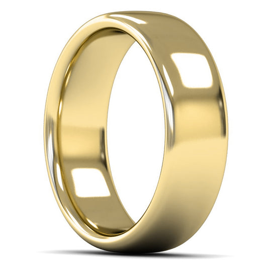 9ct Yellow Fairtrade Gold 7mm Heavy Weight Slight Court Wedding Ring