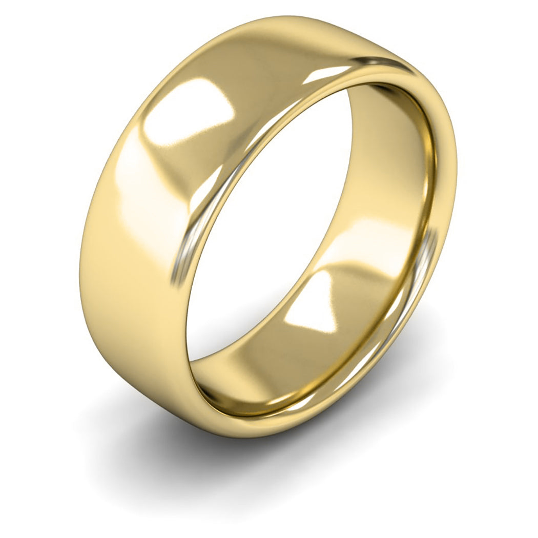 18ct Yellow Fairtrade Gold 8mm Heavy Weight Slight Court Wedding Ring