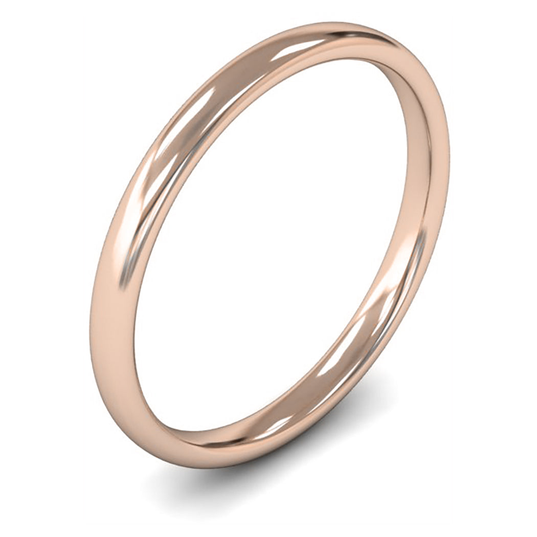 14ct Rose Gold 2mm Light Weight Slight Court Wedding Ring