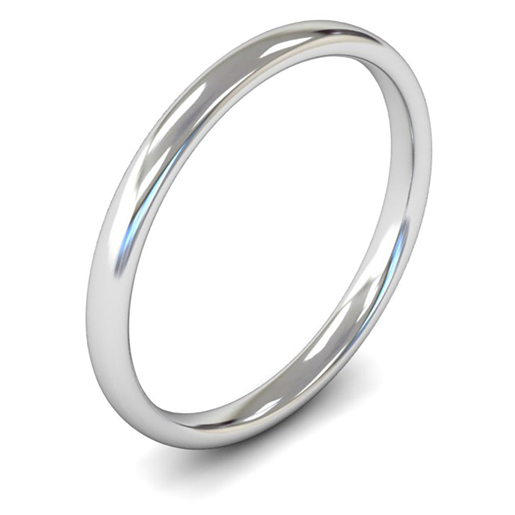 14ct White Fairtrade Gold 2mm Light Weight Slight Court Wedding Ring