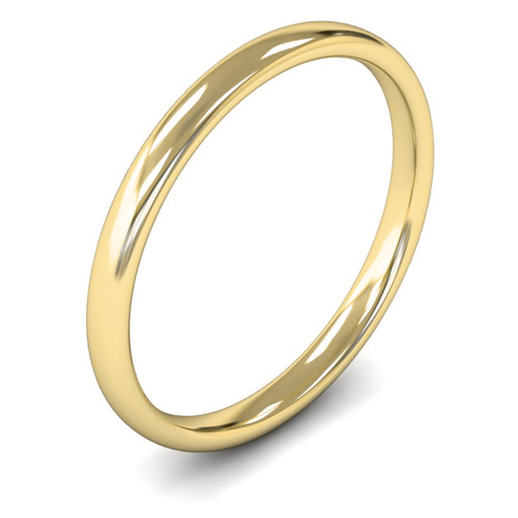 14ct Yellow Fairtrade Gold 2mm Light Weight Slight Court Wedding Ring
