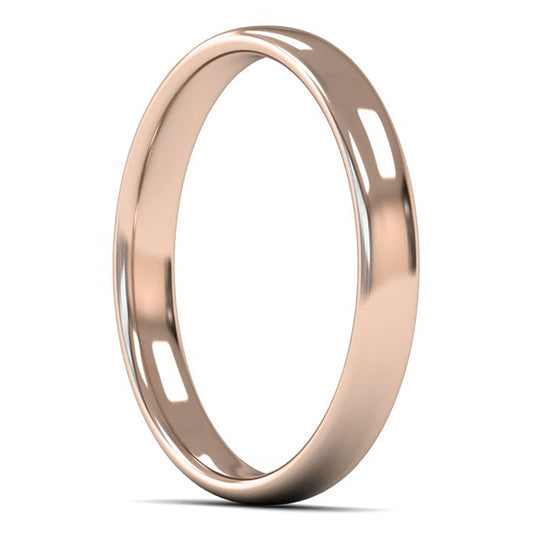 18ct Rose Gold 3mm Light Weight Slight Court Wedding Ring