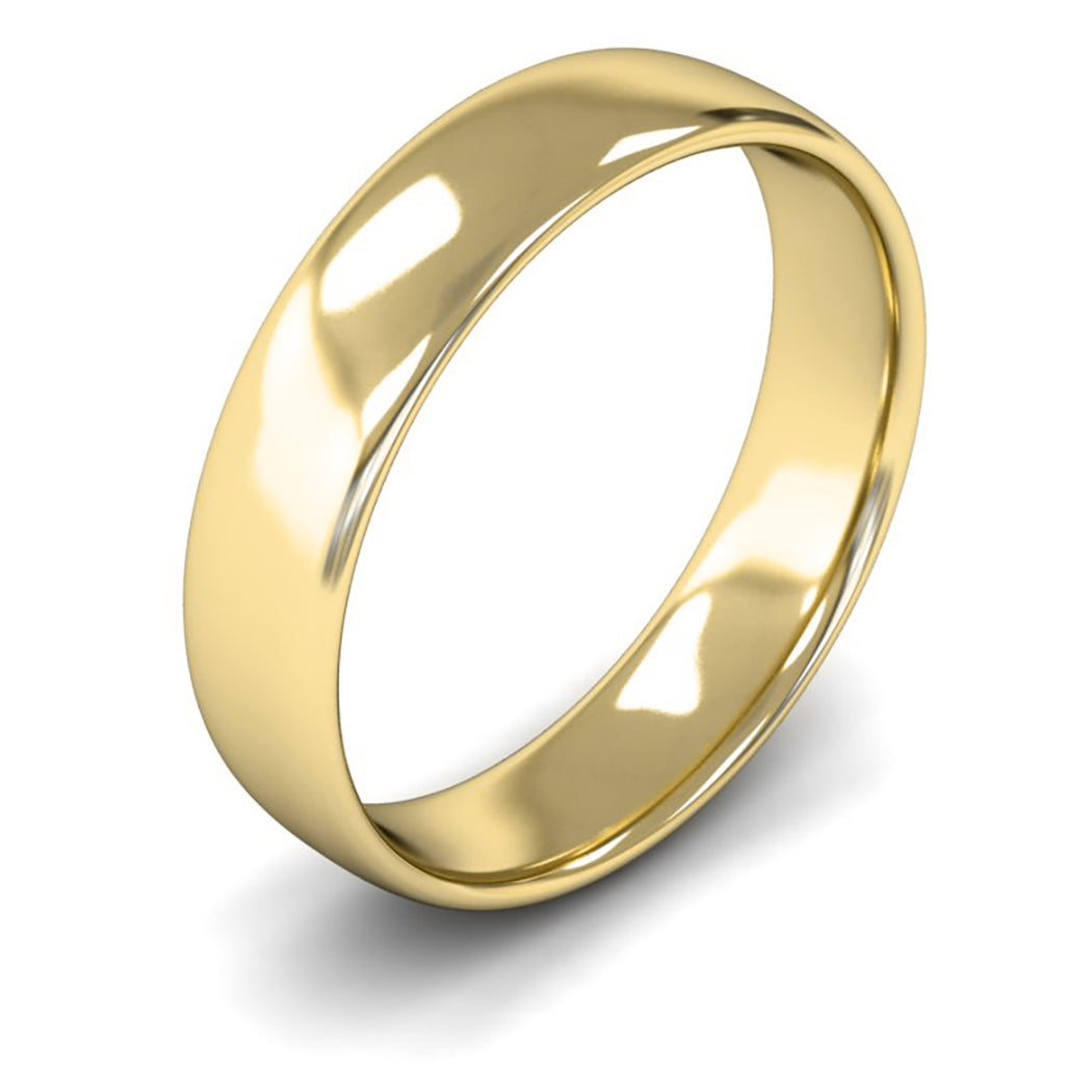 14ct Yellow Fairtrade Gold 5mm Light Weight Slight Court Wedding Ring