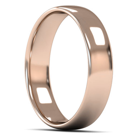 9ct Rose Fairtrade Gold 5mm Light Weight Slight Court Wedding Ring