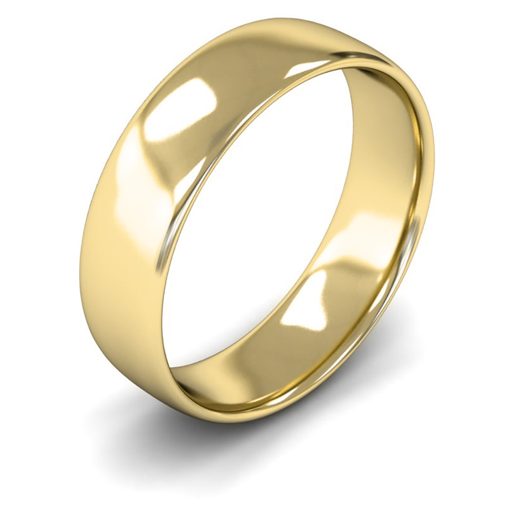9ct Yellow Fairtrade Gold 6mm Light Weight Slight Court Wedding Ring