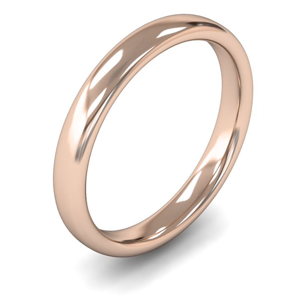 18ct Rose Gold 3mm Medium Weight Slight Court Wedding Ring