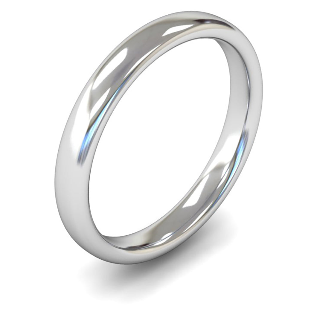 18ct White Fairtrade Gold 3mm Medium Weight Slight Court Wedding Ring