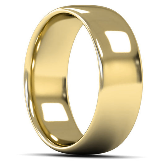 14ct Yellow Fairtrade Gold 8mm Medium Weight Slight Court Wedding Ring