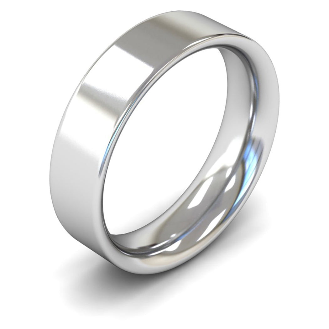14ct White Fairtrade Gold 6mm Heavy Weight Flat Court Wedding Ring