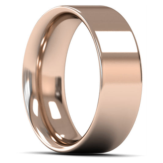 14ct Rose Gold 8mm Heavy Weight Flat Court Wedding Ring