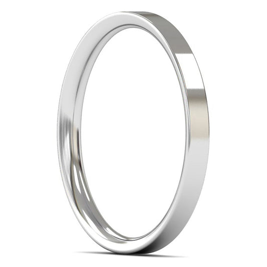 9ct White Fairtrade Gold 2mm Light Weight Flat Court Wedding Ring