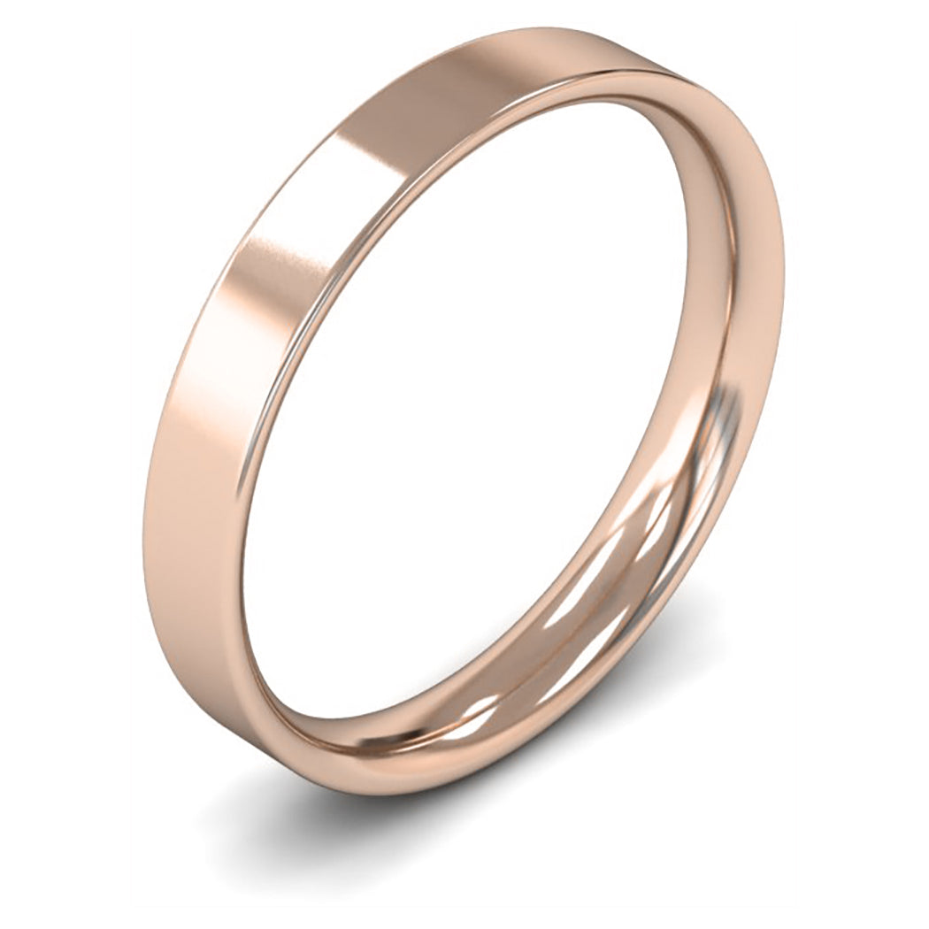9ct Rose Fairtrade Gold 3mm Light Weight Flat Court Wedding Ring