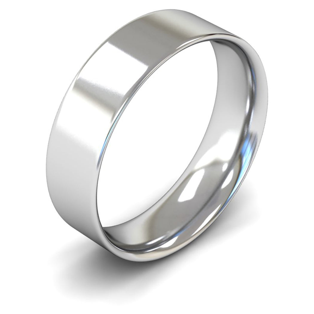 14ct White Fairtrade Gold 6mm Light Weight Flat Court Wedding Ring