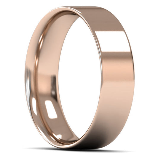 18ct Rose Gold 6mm Light Weight Flat Court Wedding Ring