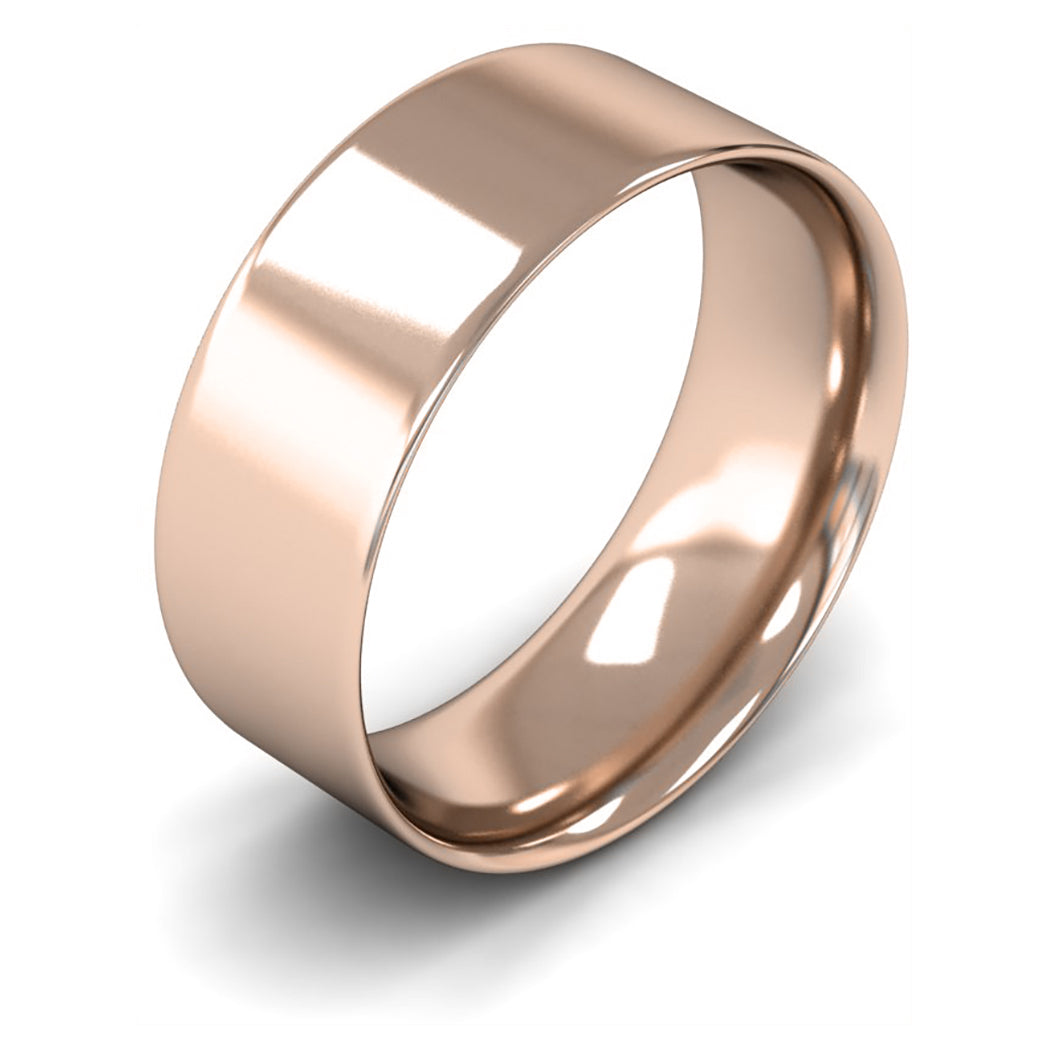 14ct Rose Gold 8mm Light Weight Flat Court Wedding Ring