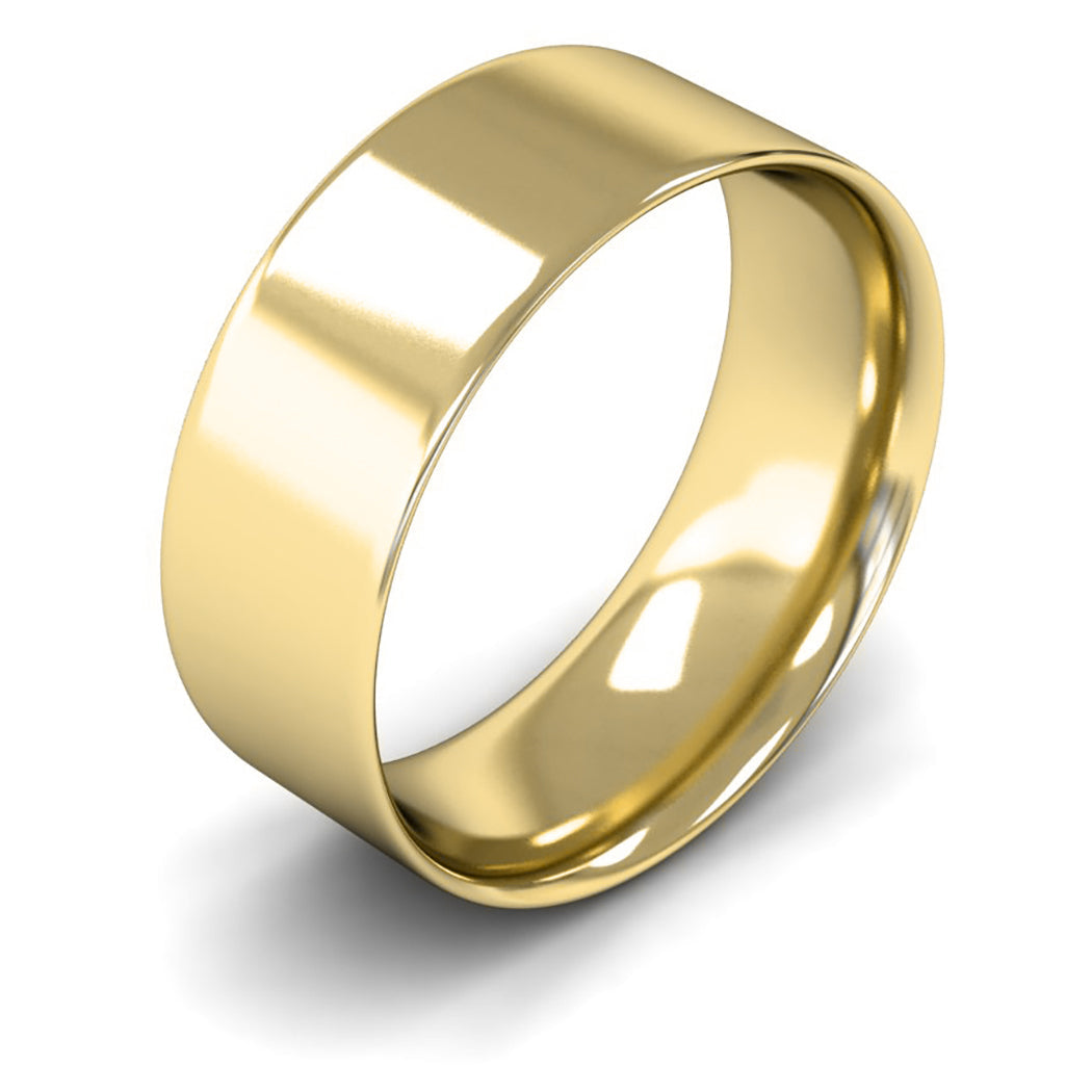 14ct Yellow Gold 8mm Light Weight Flat Court Wedding Ring
