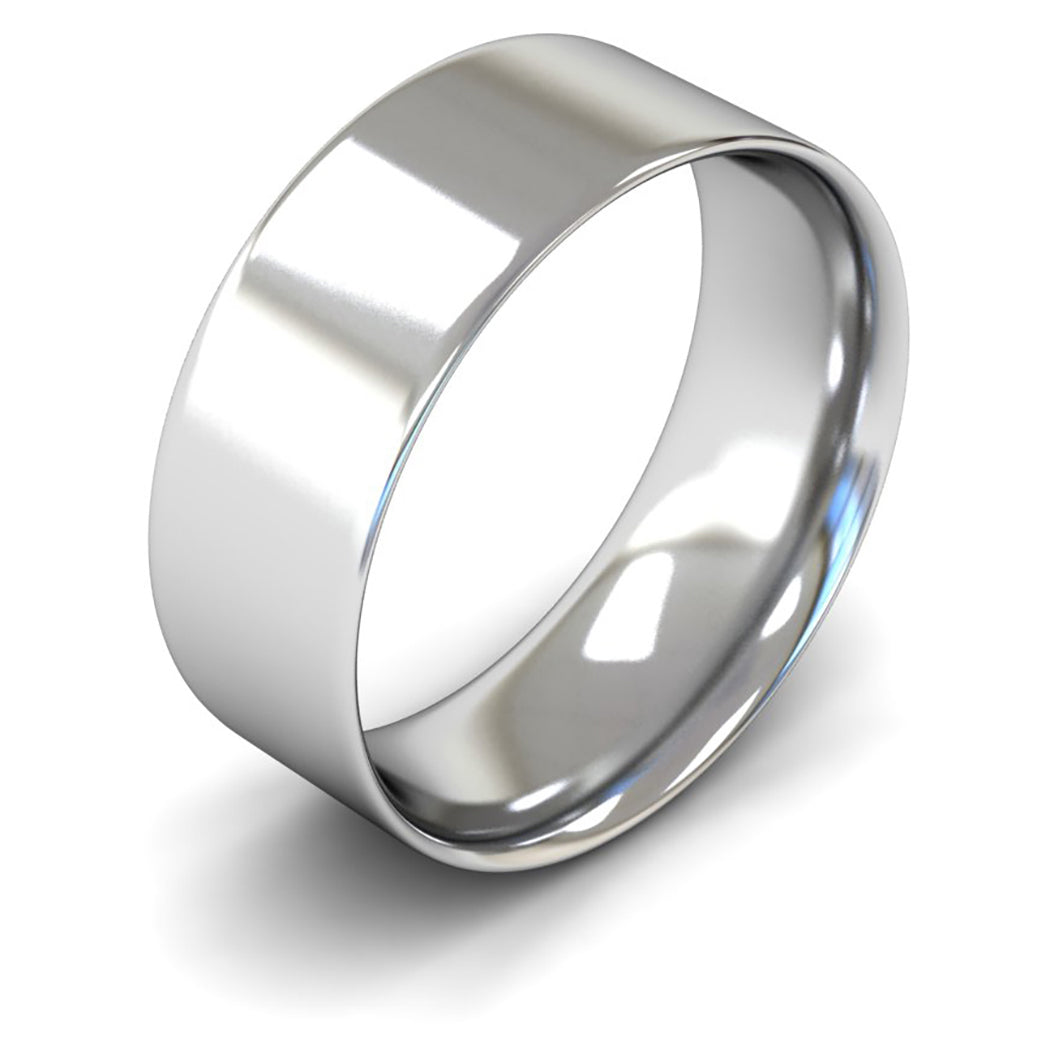 9ct White Fairtrade Gold 8mm Light Weight Flat Court Wedding Ring