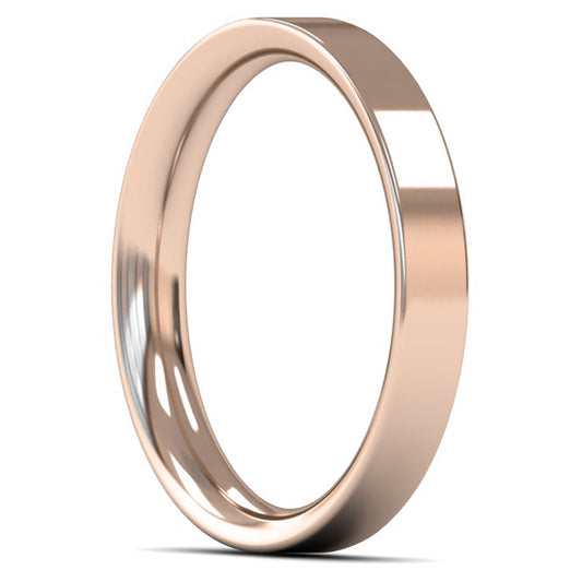 9ct Rose Gold 3mm Medium Weight Flat Court Wedding Ring