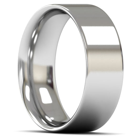 9ct White Gold 8mm Medium Weight Flat Court Wedding Ring