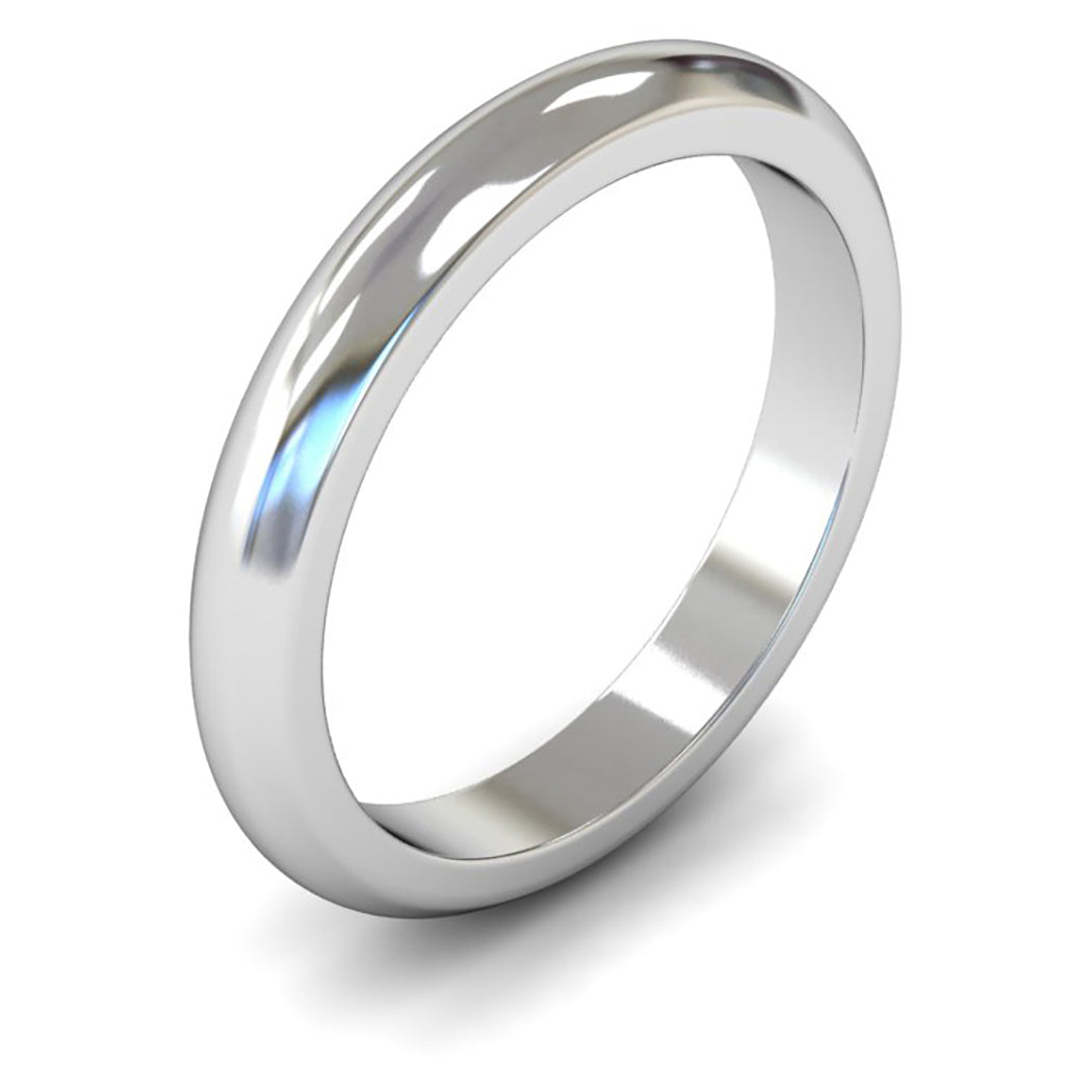 Palladium 950 3mm Heavy Weight D Shape Wedding Ring