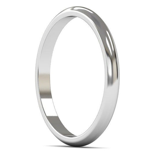 18ct White Gold 2mm Light Weight D Shape Wedding Ring