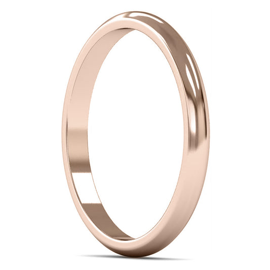 9ct Rose Gold 2mm Light Weight D Shape Wedding Ring