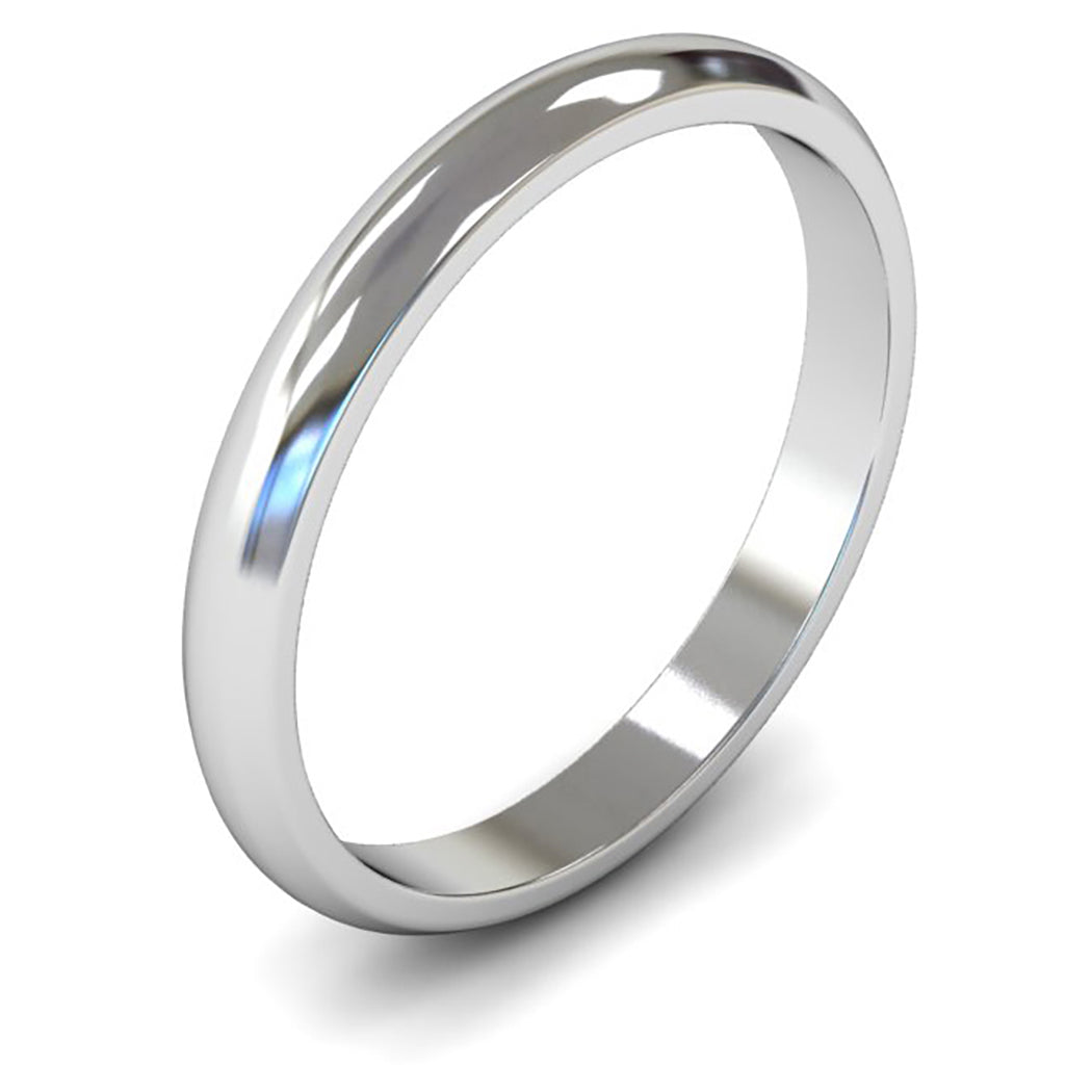 14ct White Fairtrade Gold 2.5mm Light Weight D Shape Wedding Ring