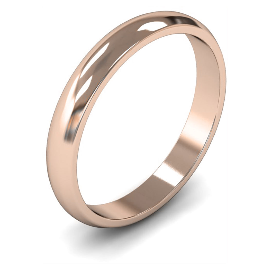 14ct Rose Fairtrade Gold 3mm Light Weight D Shape Wedding Ring