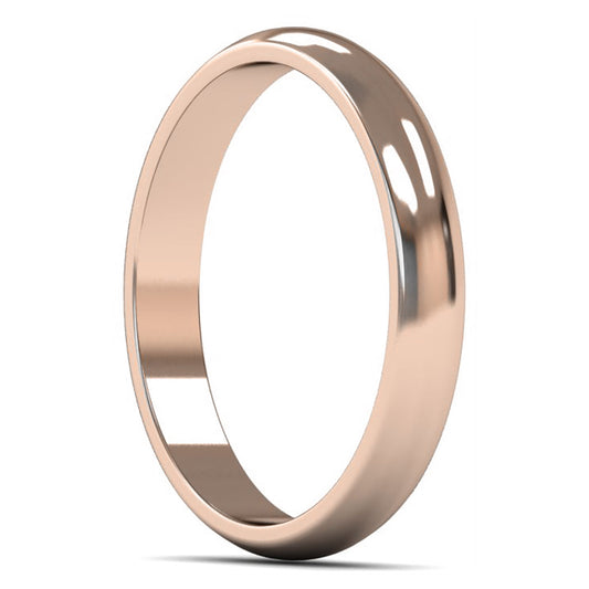 18ct Rose Gold 3mm Light Weight D Shape Wedding Ring