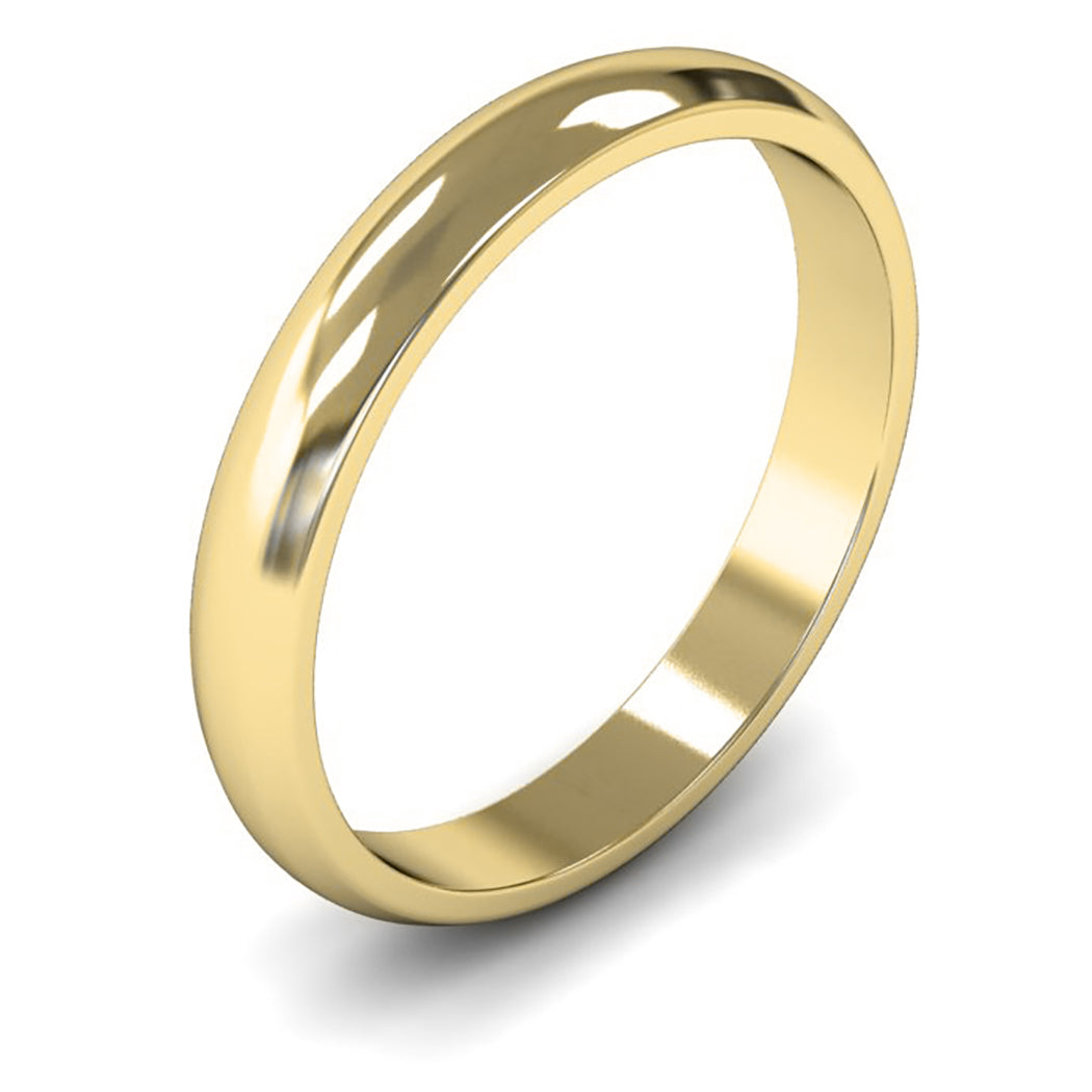 9ct Yellow Gold 3mm Light Weight D Shape Wedding Ring
