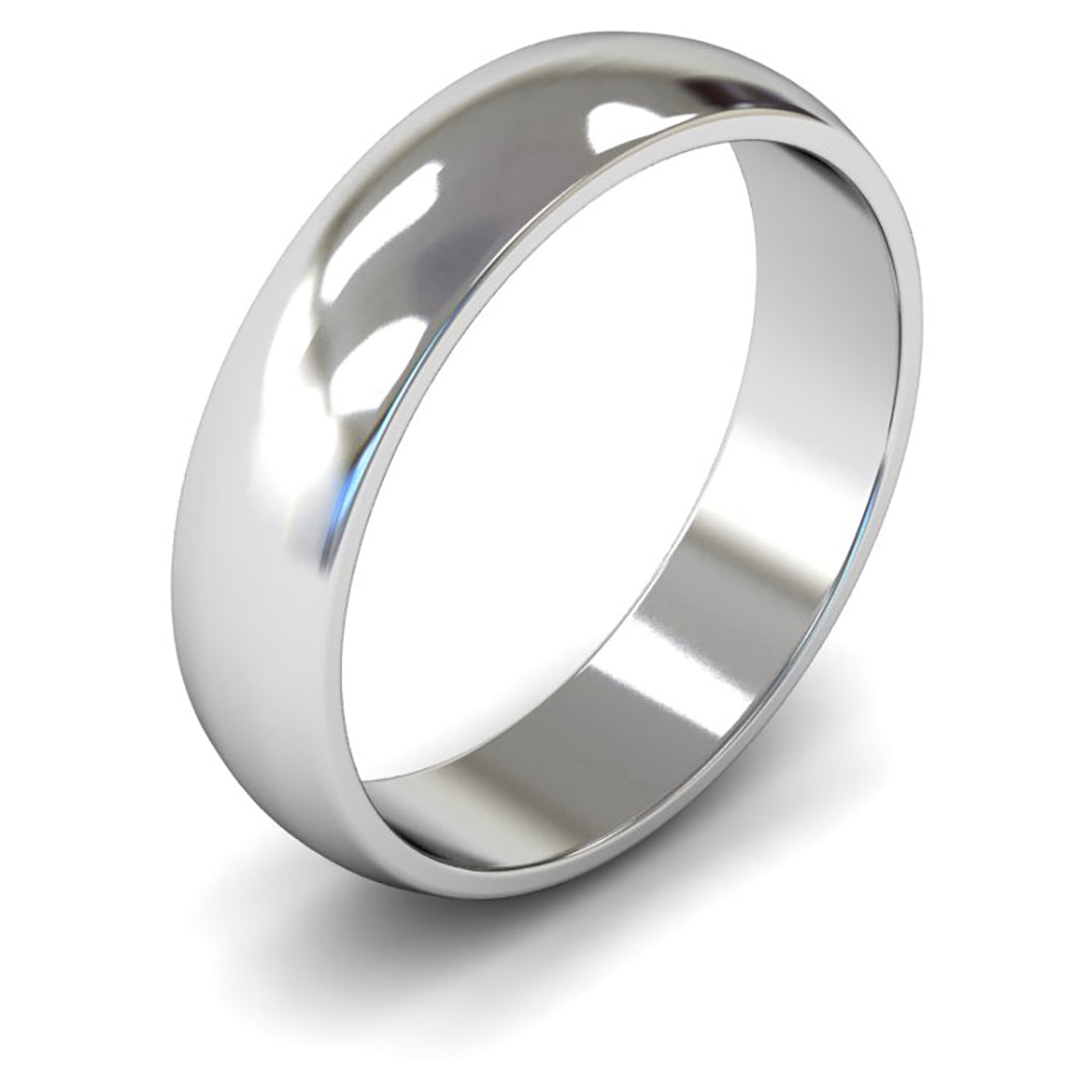 14ct White Fairtrade Gold 5mm Light Weight D Shape Wedding Ring