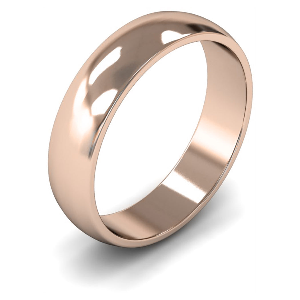 9ct Rose Gold 5mm Light Weight D Shape Wedding Ring