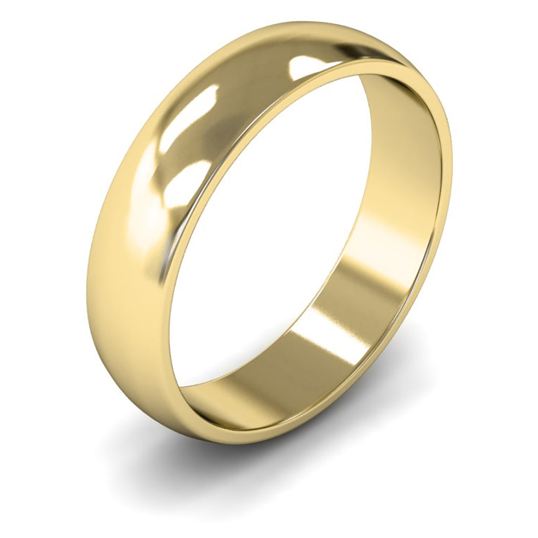 9ct Yellow Fairtrade Gold 5mm Light Weight D Shape Wedding Ring