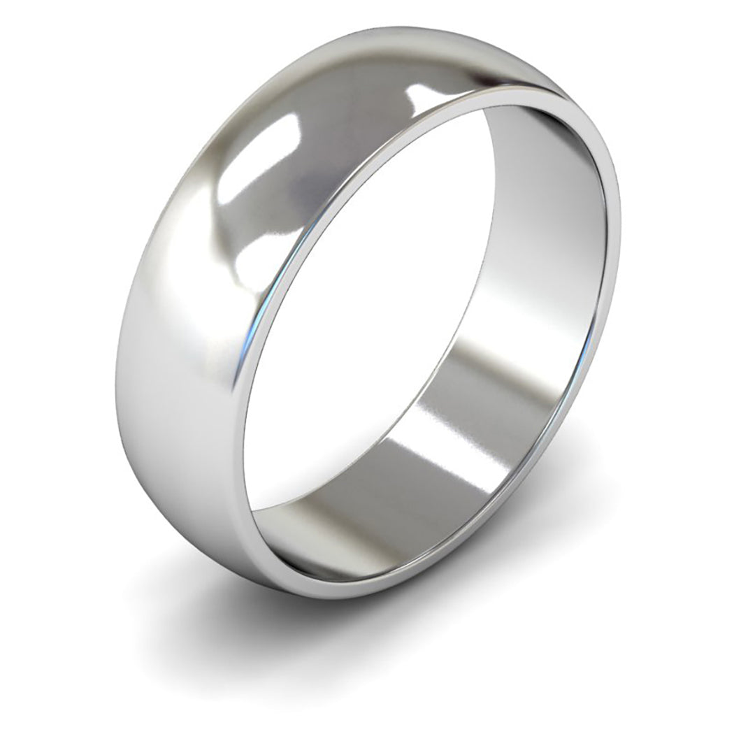 14ct White Gold 6mm Light Weight D Shape Wedding Ring