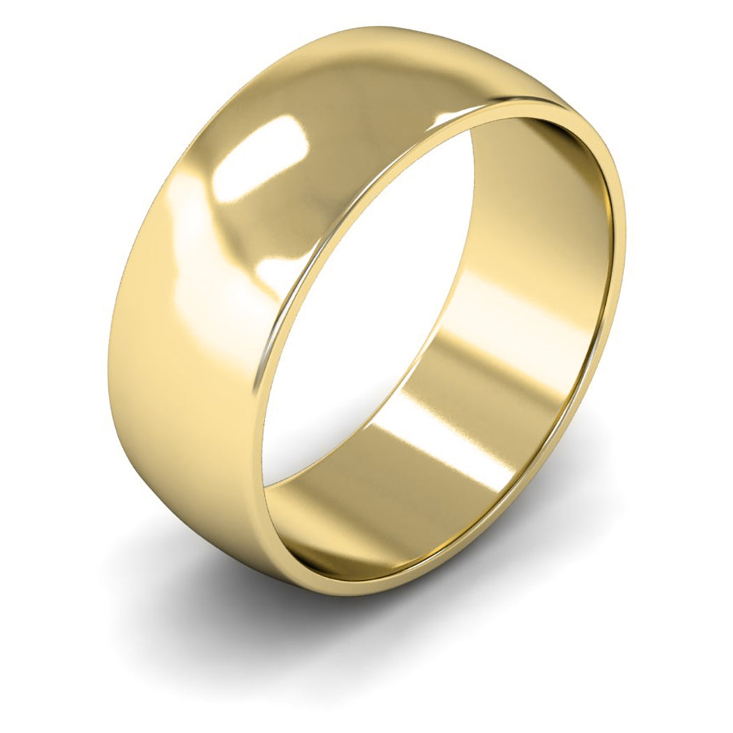 14ct Yellow Fairtrade Gold 8mm Light Weight D Shape Wedding Ring