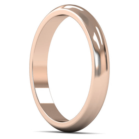 9ct Rose Gold 3mm Medium Weight D Shape Wedding Ring