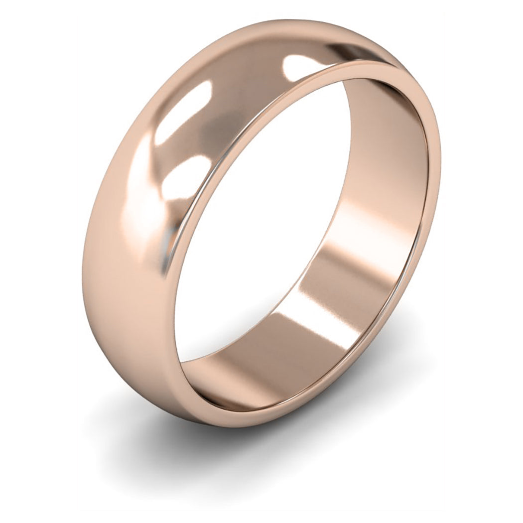 9ct Rose Gold 6mm Medium Weight D Shape Wedding Ring