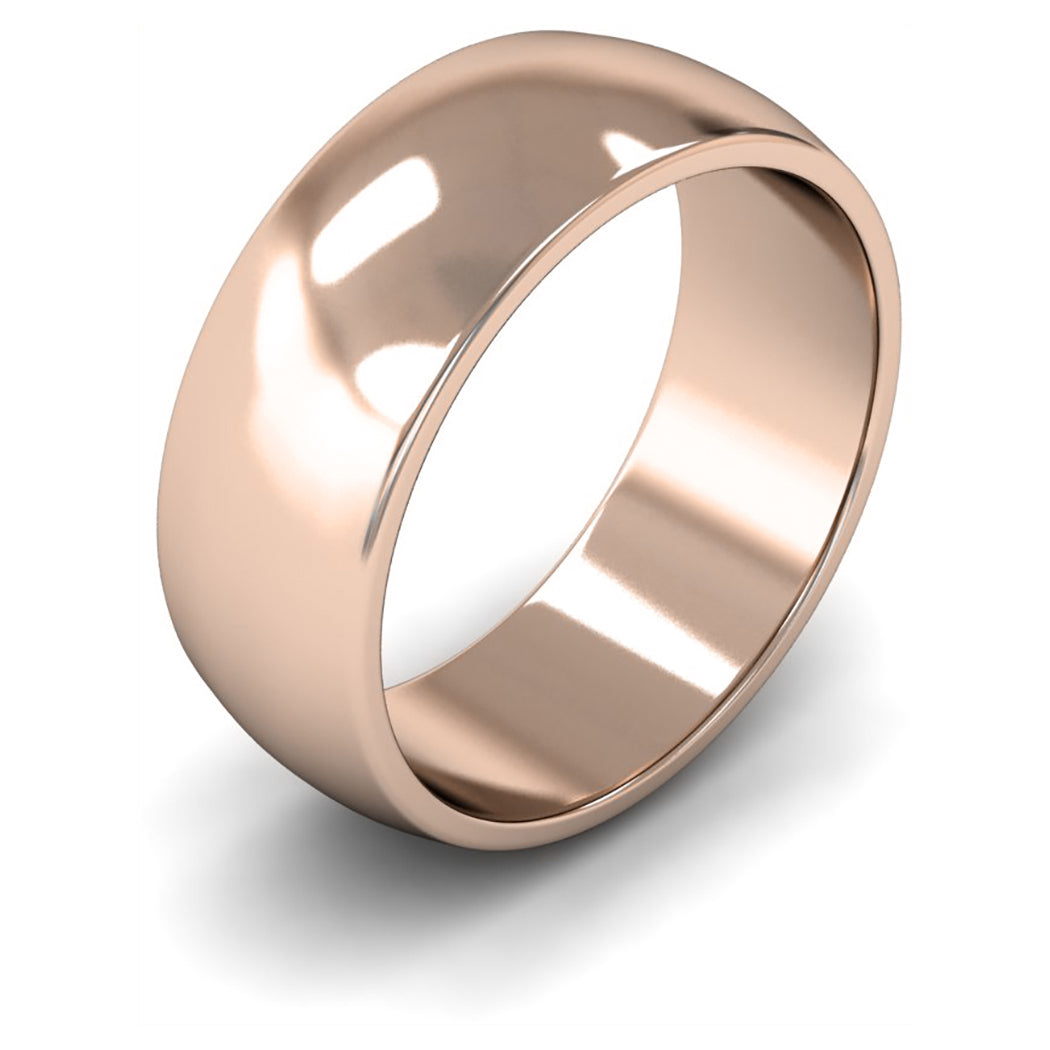 14ct Rose Gold 8mm Medium Weight D Shape Wedding Ring