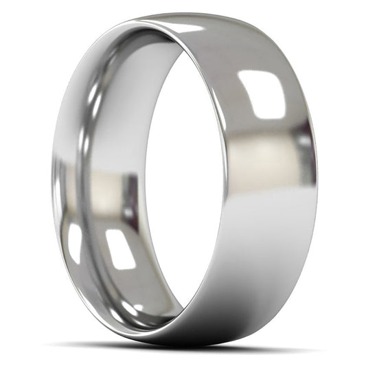 18ct White Fairtrade Gold 8mm Heavy Weight Traditional Court Wedding Ring