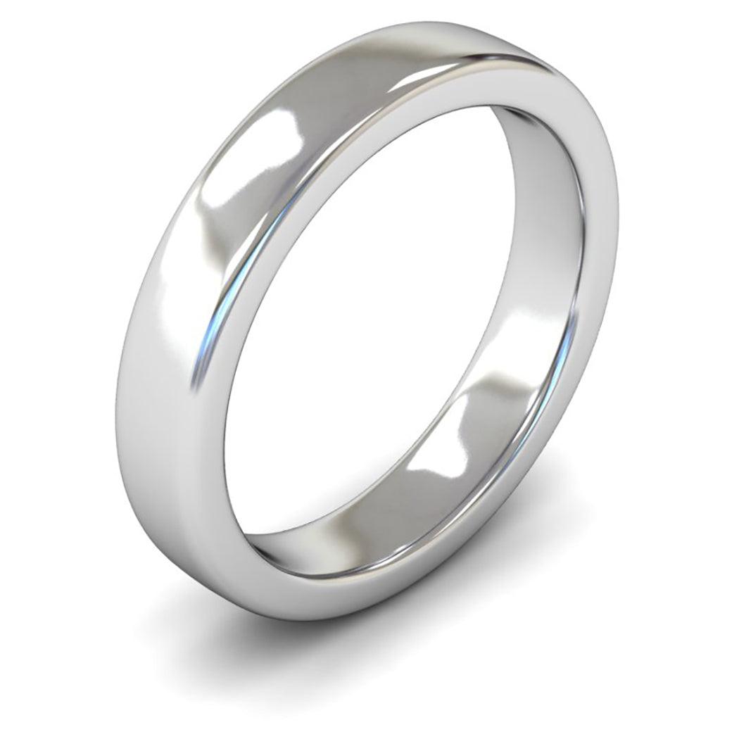 14ct White Fairtrade Gold 4mm Heavy Weight Cushion Court Wedding Ring