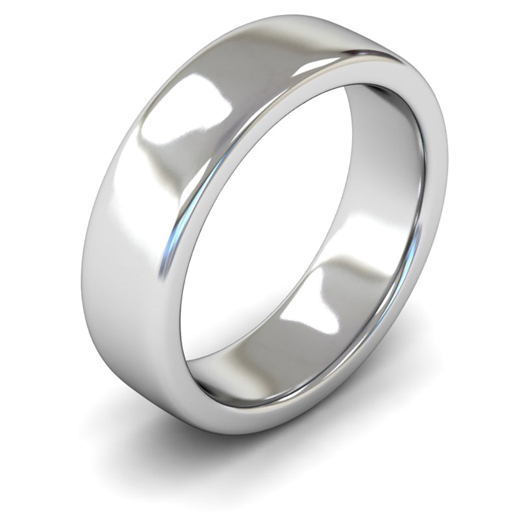 18ct White Fairtrade Gold 6mm Heavy Weight Cushion Court Wedding Ring
