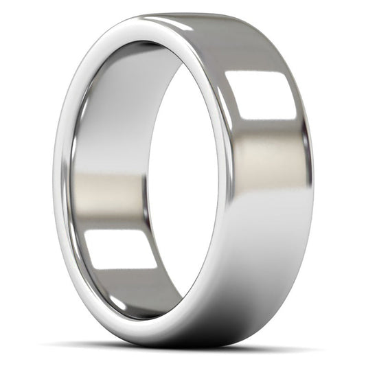 18ct White Fairtrade Gold 7mm Heavy Weight Cushion Court Wedding Ring