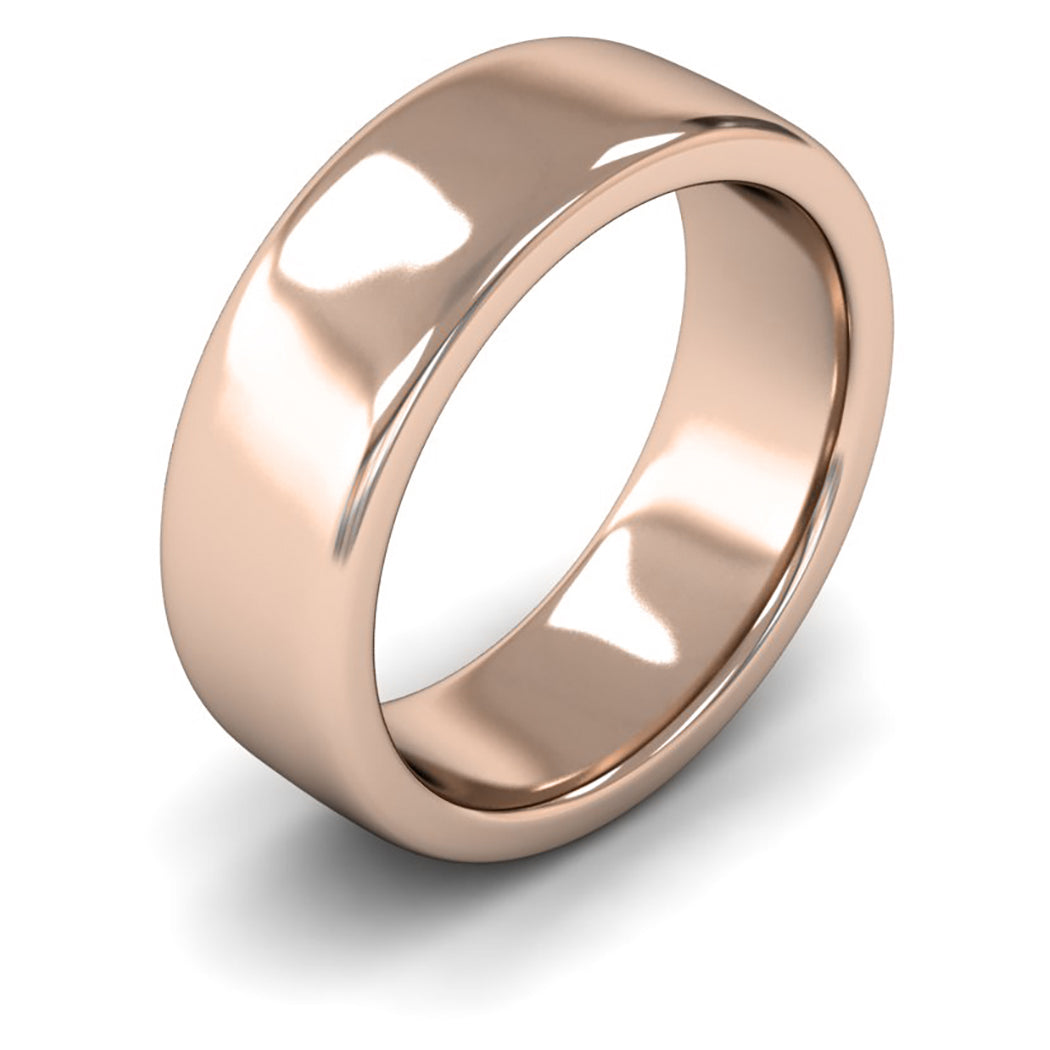 9ct Rose Gold 7mm Heavy Weight Cushion Court Wedding Ring