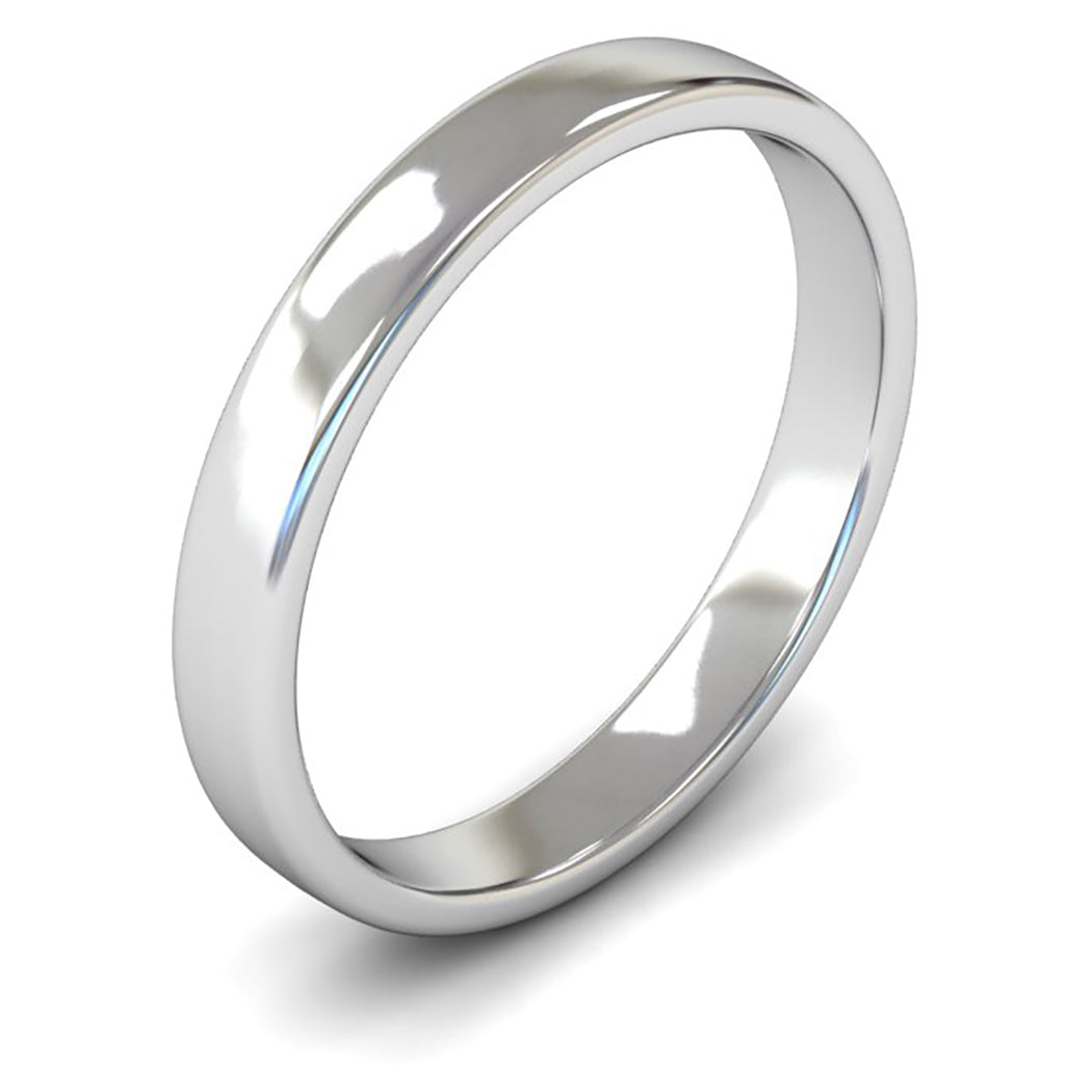 14ct White Fairtrade Gold 3mm Light Weight Cushion Court Wedding Ring